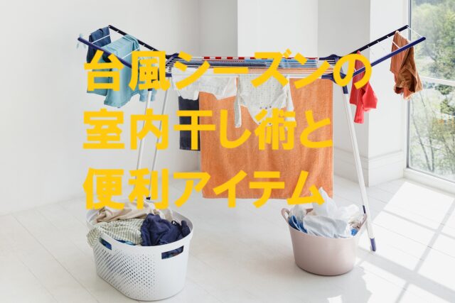 台風シーズンに室内干しをしている洗濯物