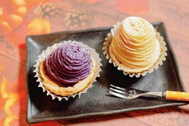 ハロウィンにかぼちゃで作ったモンブランケーキ